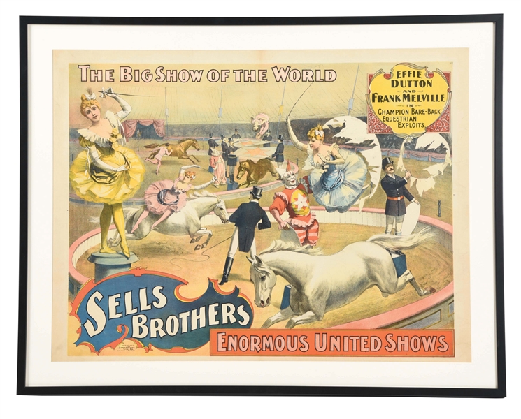 EARLY CIRCUS POSTER FOR SELLS BROTHERS CIRCUS.