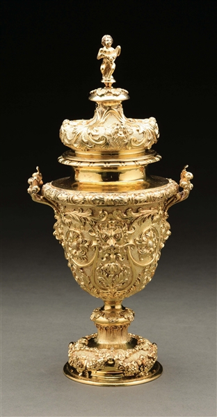 AN ENGLISH SILVER GILT COVERED CUP.