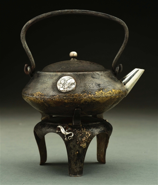 A GORHAM JAPANESE STYLE TEA POT AND STAND.