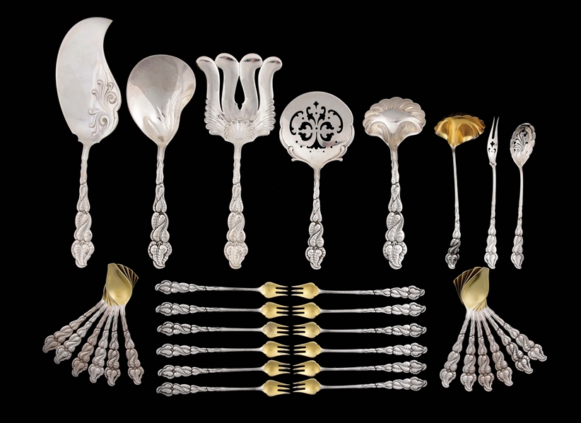 A GROUP OF TIFFANY AILANTHUS PATTERN FLATWARE.
