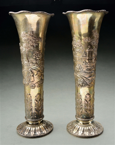 A PAIR OF AMERICAN STERLING VASES.