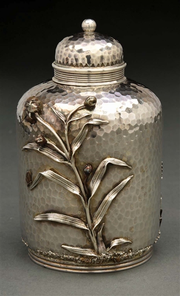 A GORHAM STERLING AESTHETIC PERIOD TEA CADDY.