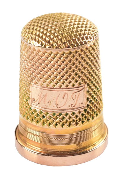RARE 14K YELLOW GOLD THIMBLE AND SCENT BOTTLE.