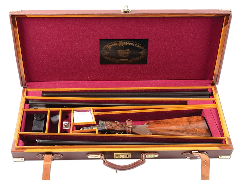 (M) BEAUTIFUL THREE BARREL SET PARKER REPRODUCTIONS A1 SPECIAL 16 AND 20 GAUGE SHOTGUN WITH CASE.