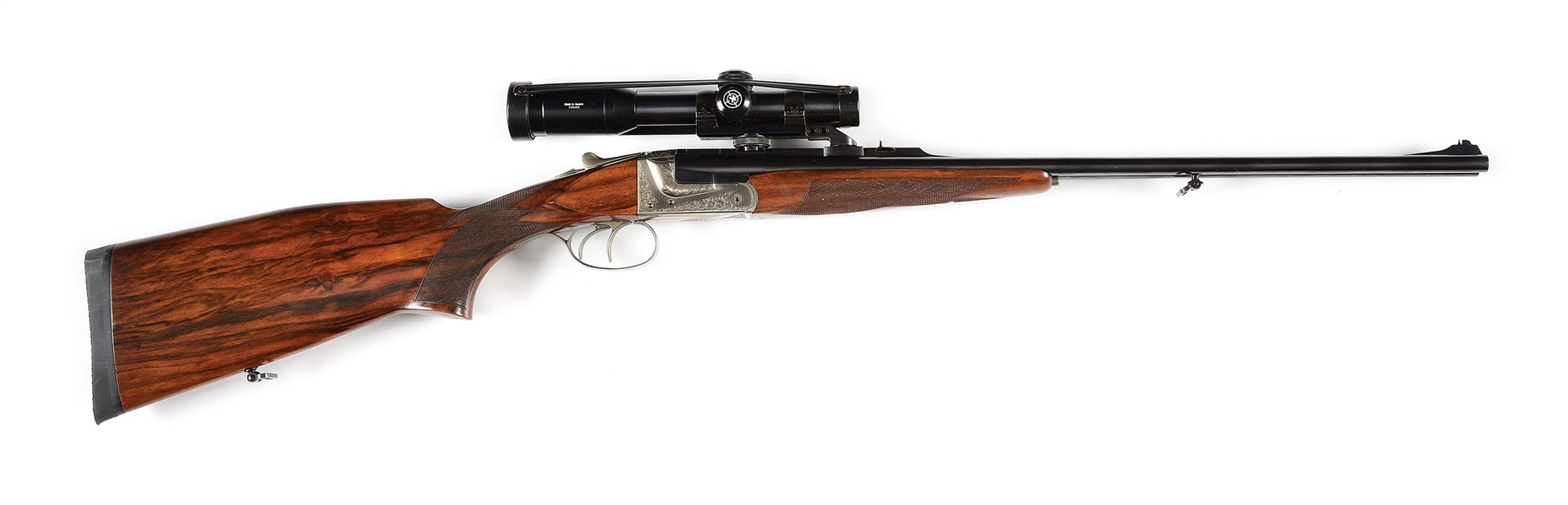 (C) GAUCHER 9.3X74R DOUBLE RIFLE WITH SCOPE.