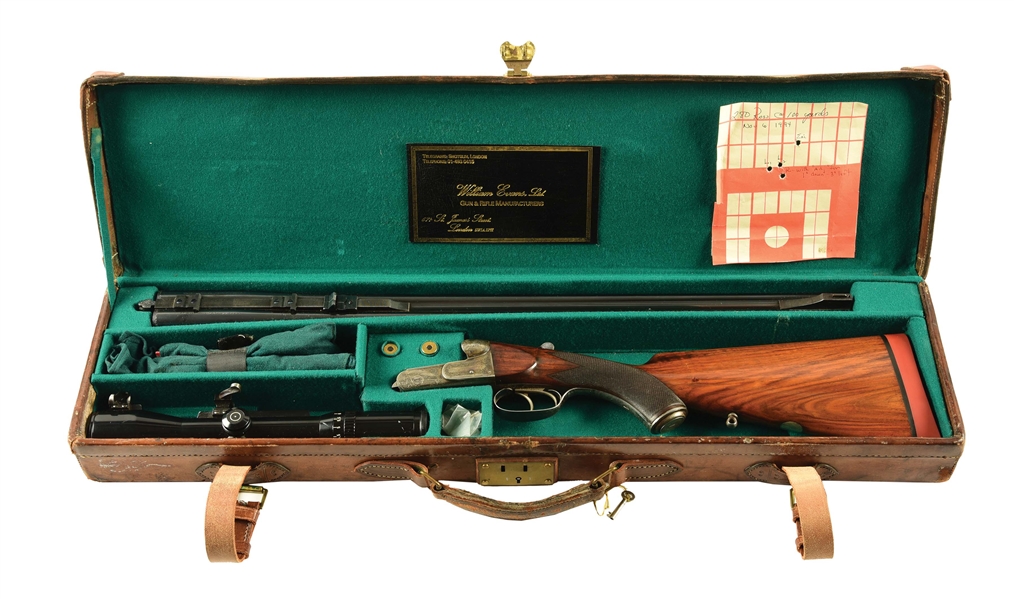 (C) WILLIAM EVANS .280 BOXLOCK DOUBLE RIFLE WITH SCHMIDT & BENDER SCOPE AND CASE. 