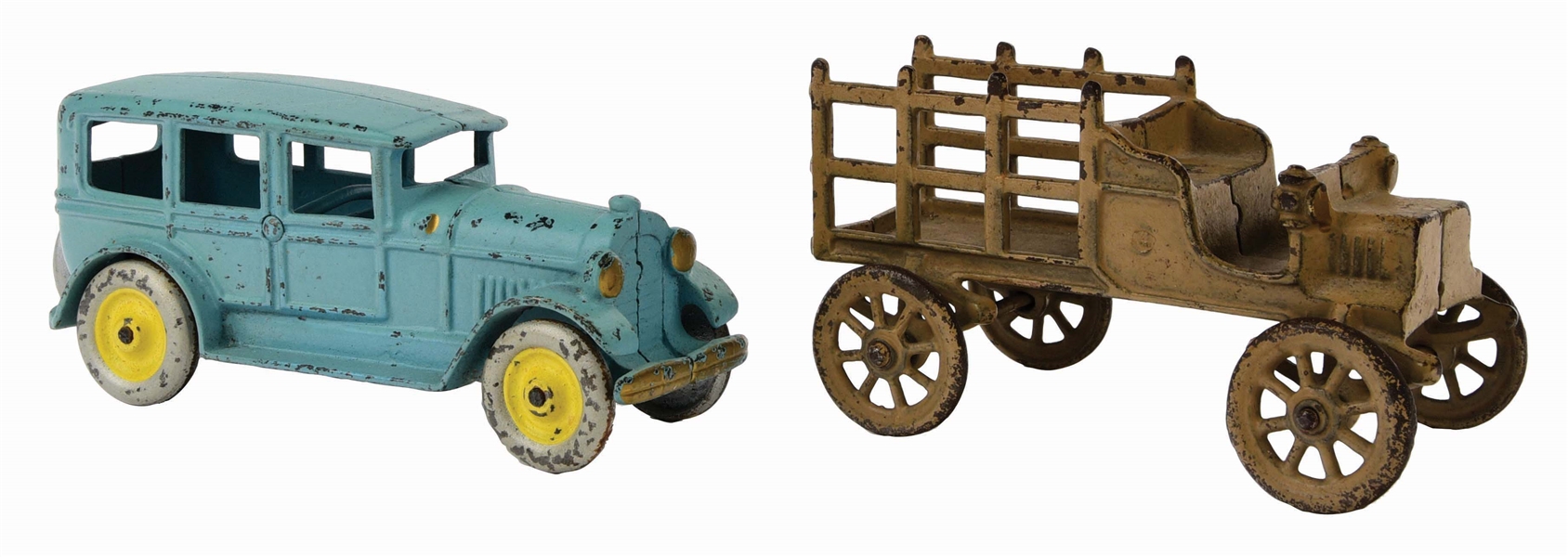 LOT OF 2: EARLY CAST-IRON AMERICAN MADE AUTOMOBILE TOYS.