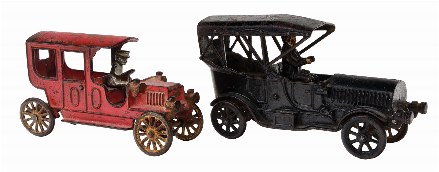 LOT OF 2: EARLY AMERICAN MADE CAST-IRON CARS.
