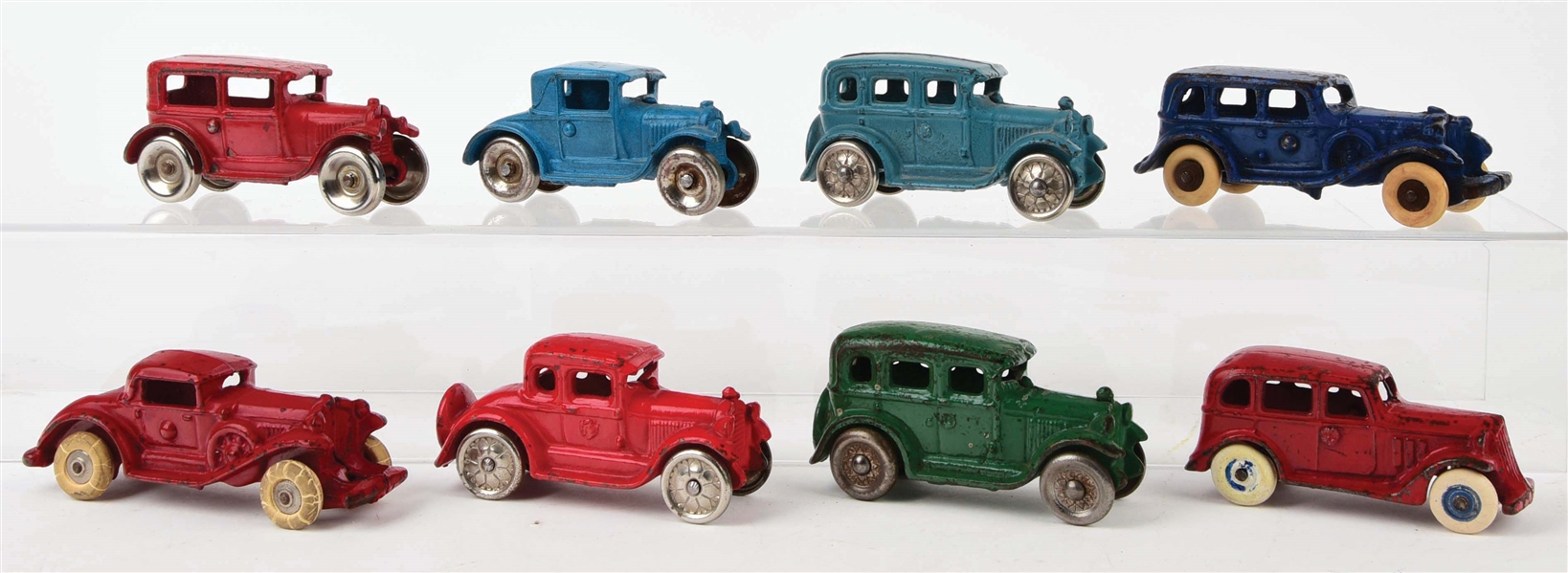 LOT OF 8: VARIOUS CAST-IRON AMERICAN MADE AUTOMOBILE TOYS.