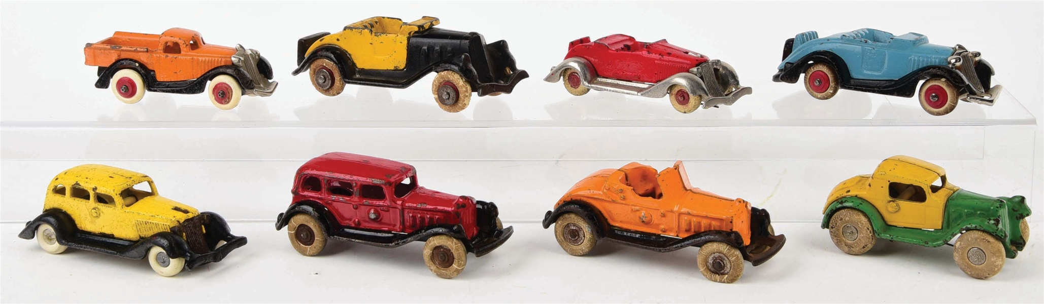 LOT OF 8: CAST-IRON AMERICAN MADE AUTOMOBILE TOYS.
