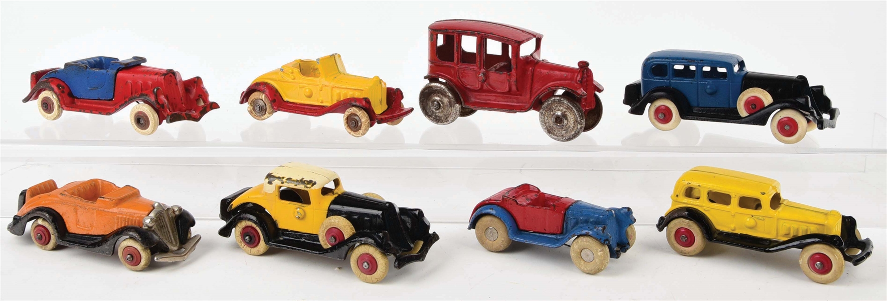 LOT OF 8: CAST-IRON AMERICAN MADE AUTOMOBILES.