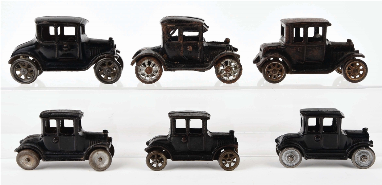 LOT OF 6: CAST-IRON AMERICAN MADE AUTOMOBILES.
