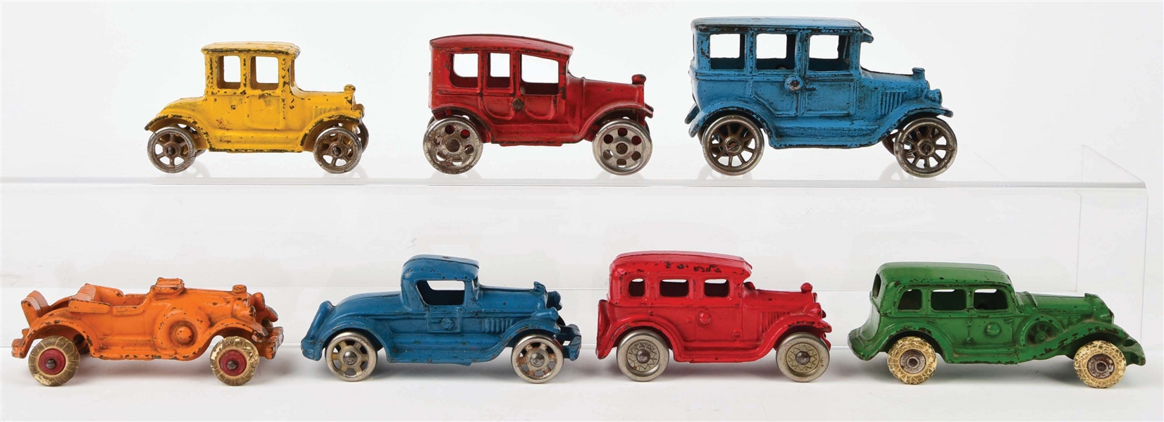 LOT OF 7: VARIOUS CAST-IRON AMERICAN MADE AUTOMOBILE TOYS.