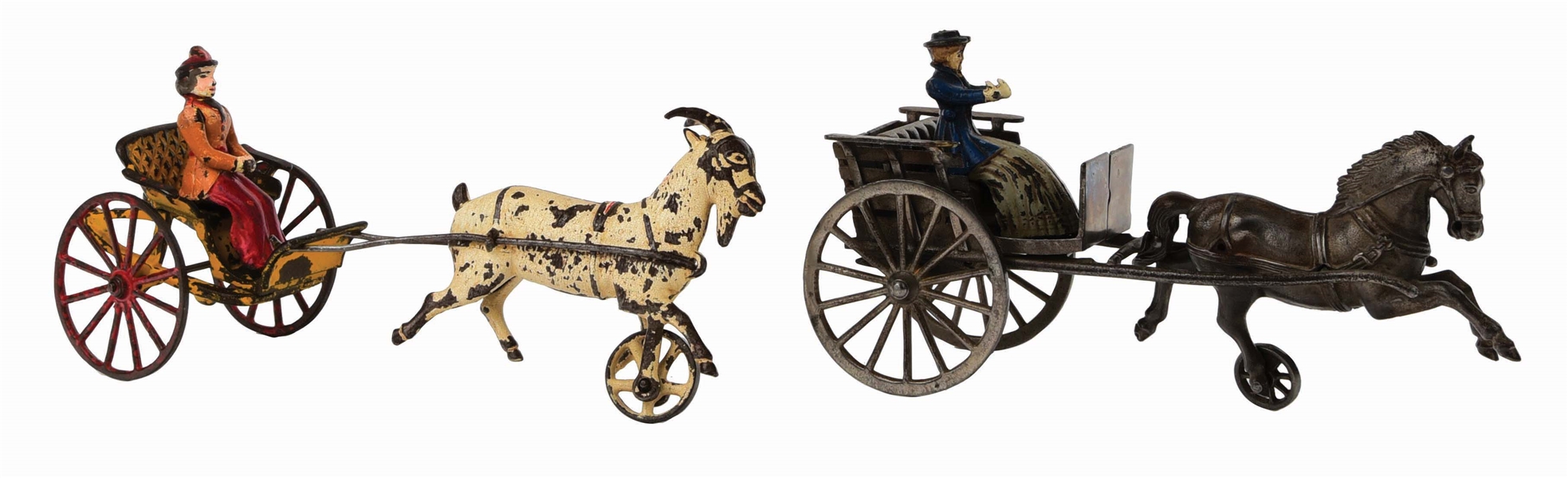 LOT OF 2: EARLY CAST-IRON HORSE DRAWN CARTS. 