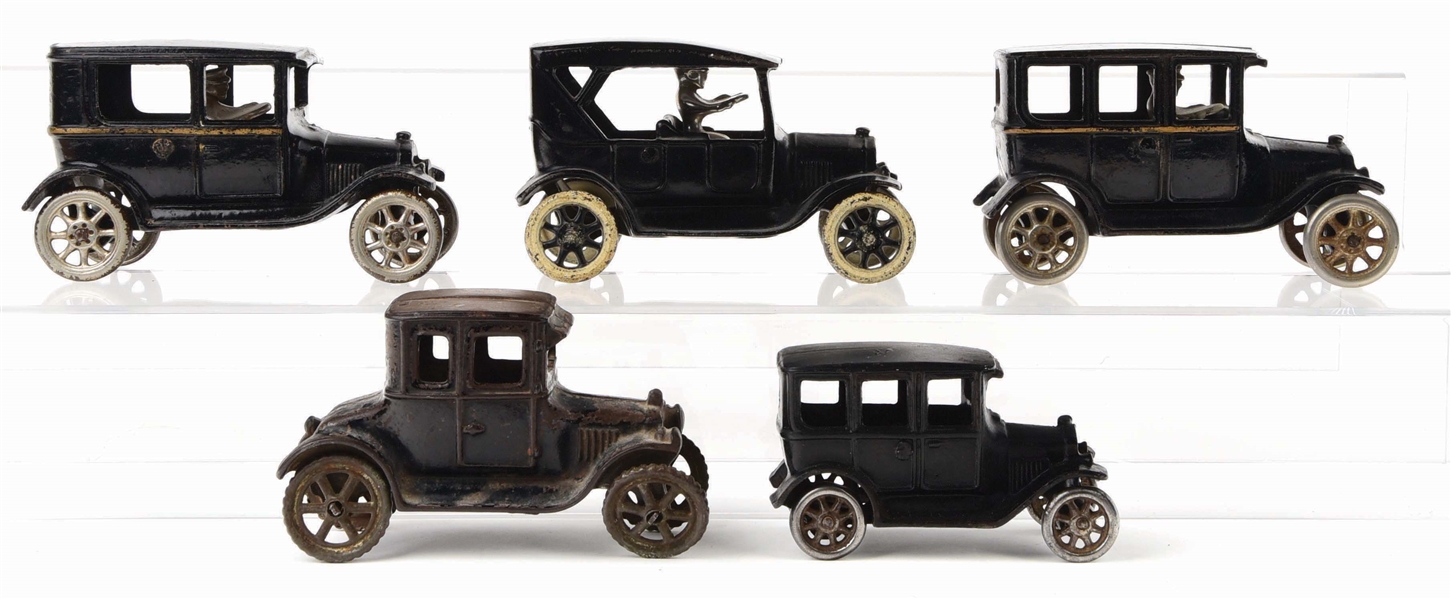 LOT OF 5: AMERICAN MADE CAST-IRON AUTOMOBILES.