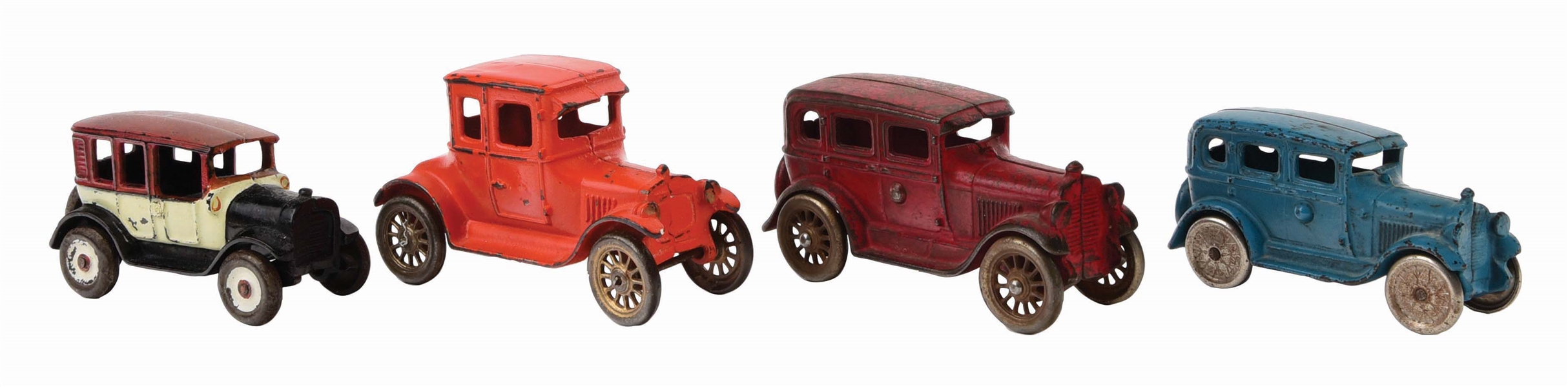 LOT OF 4: CAST-IRON AMERICAN MADE AUTOMOBILE TOYS.