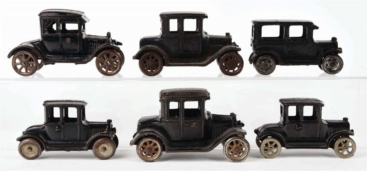 LOT OF 6: AMERICAN MADE CAST-IRON AUTOMOBILES.