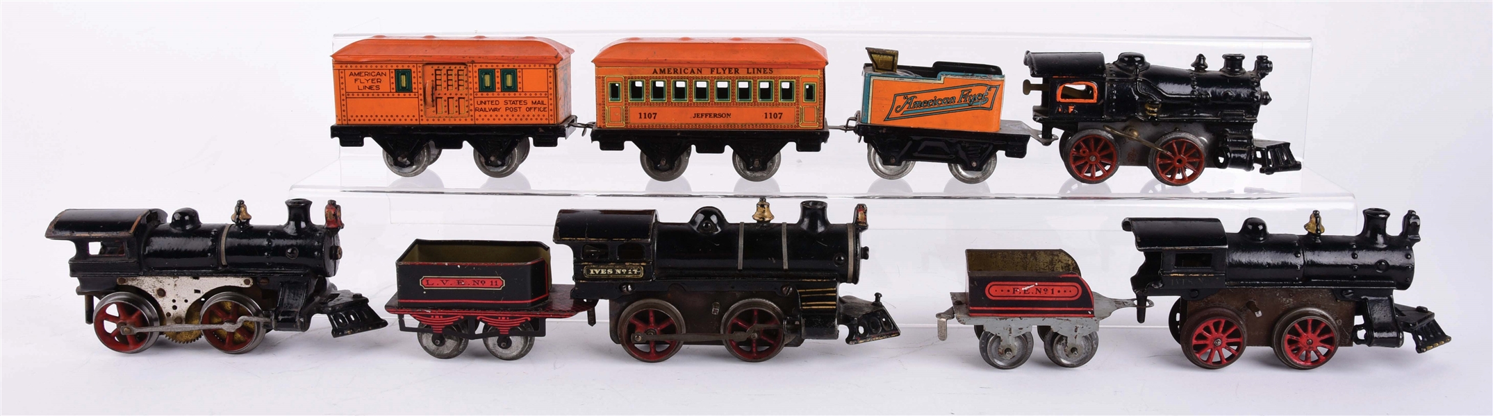 NICE EARLY IVES AND AMERICAN FLYER O GAUGE TRAIN LOT.