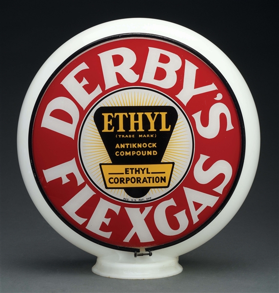 DERBY FLEXGAS COMPLETE 13.5" GLOBE ON GILL MILK GLASS BODY.