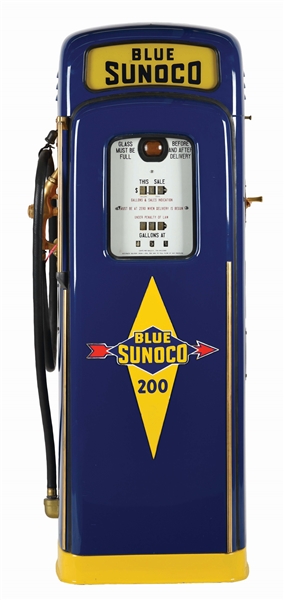 MARTIN & SCHWARTZ MODEL 80 GAS PUMP RESTORED IN SUNOCO BLUE GASOLINE. 