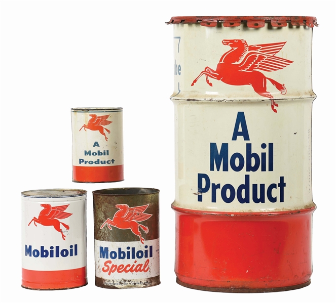 LOT OF FOUR: MOBIL MOTOR OIL CANS.