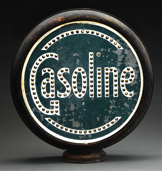 GASOLINE PUNCHED TIN 15" SINGLE GLOBE LENS ON ORIGINAL METAL BODY. 