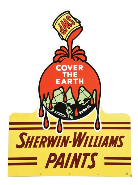 LARGE SIZE DOUBLE-SIDED PORCELAIN SIGN FOR SHERWIN-WILLIAMS PAINT.