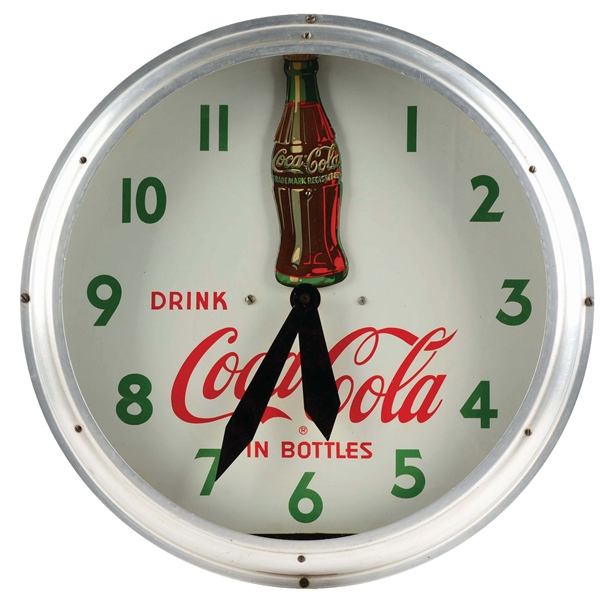 1940S COCA-COLA ROCKING BOTTLE NEON CLOCK.