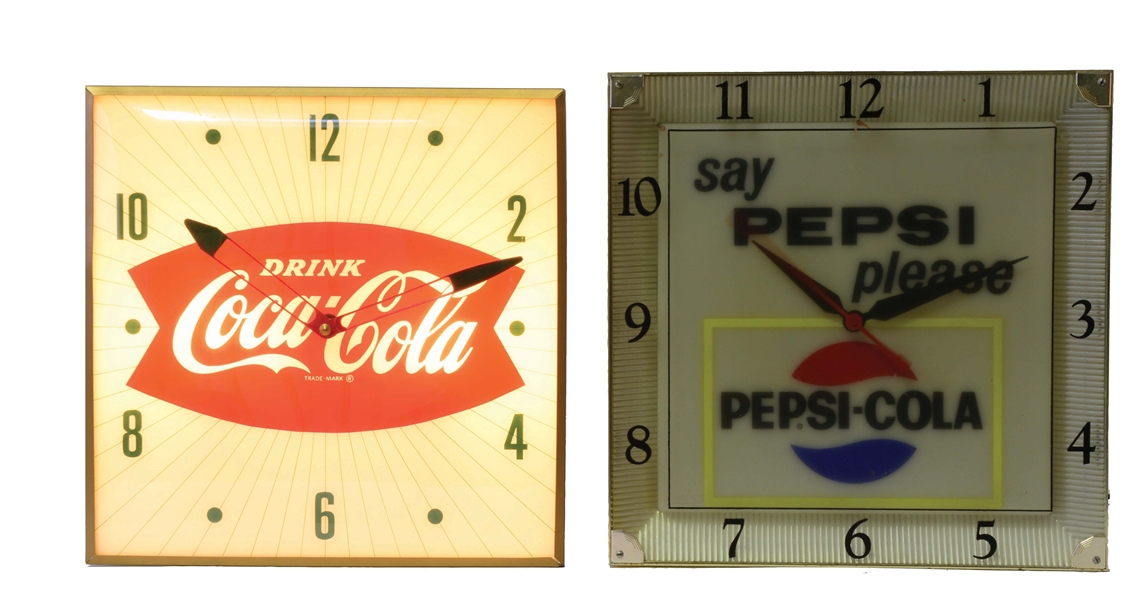 LOT OF 2: COCA-COLA AND PEPSI-COLA CLOCKS.