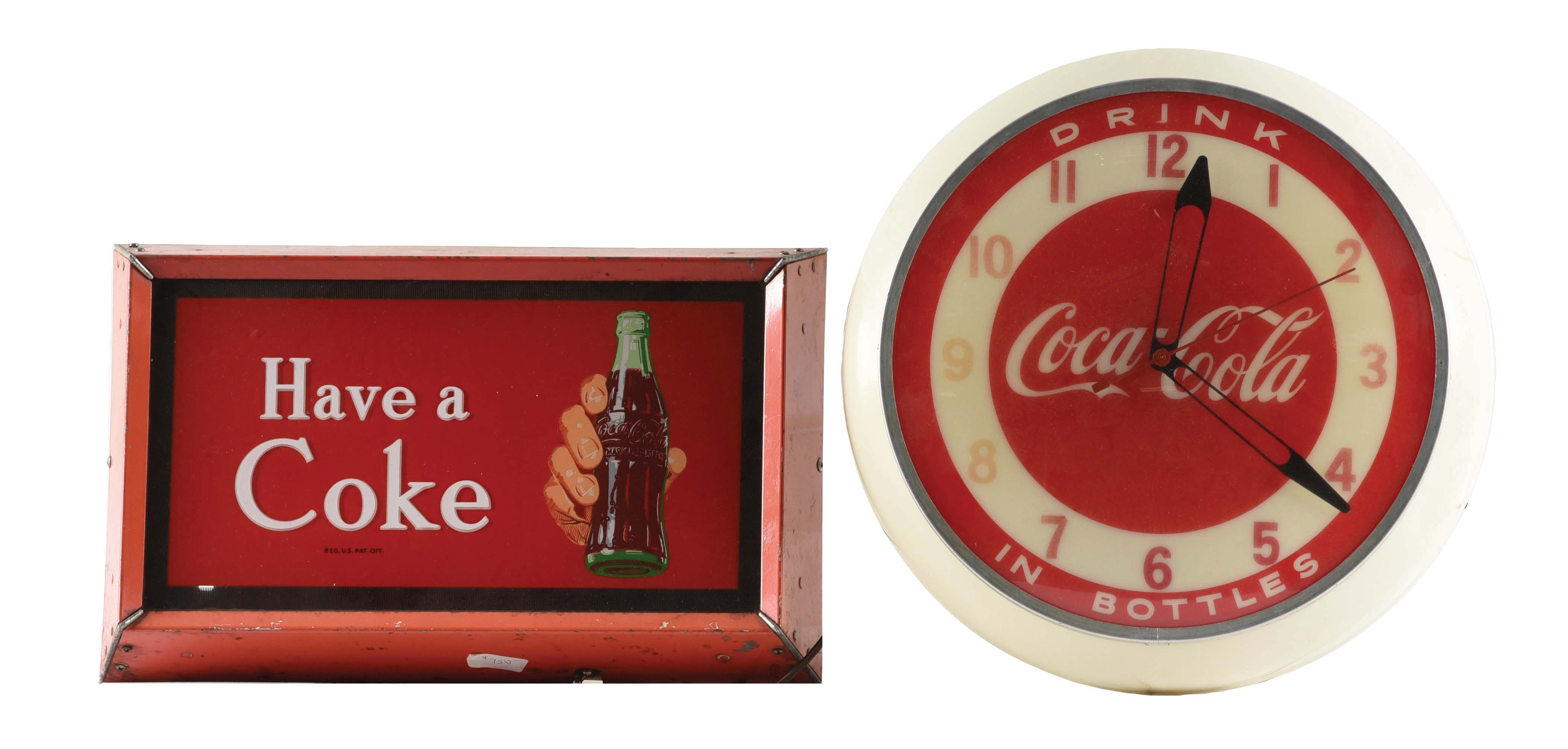 Lot Detail - LOT OF 2: COCA-COLA CLOCK AND LIGHT-UP SIGN.