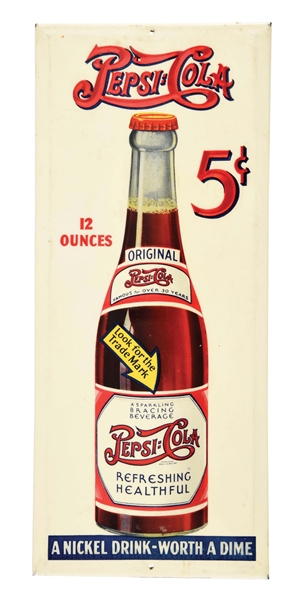 1930S PEPSI-COLA CELLUOID 5¢ SIGN.