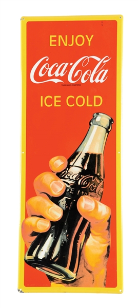 COCA-COLA ENJOY ICE COLD PORCELAIN VERTICAL SIGN. 