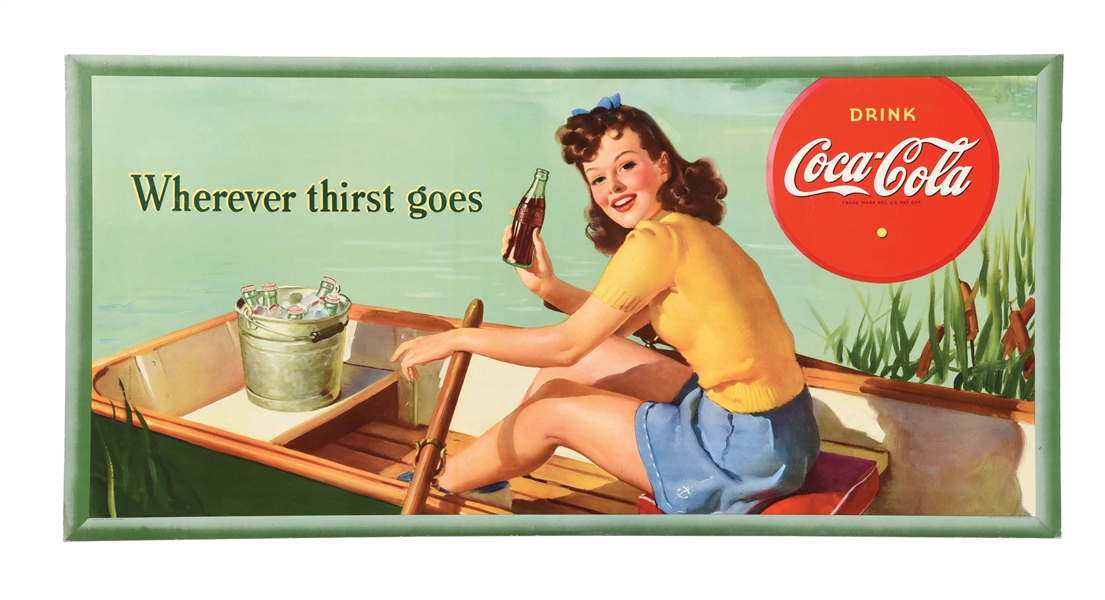 1942 CARDBOARD COCA-COLA POSTER "WHEREVER THIRST GOES".