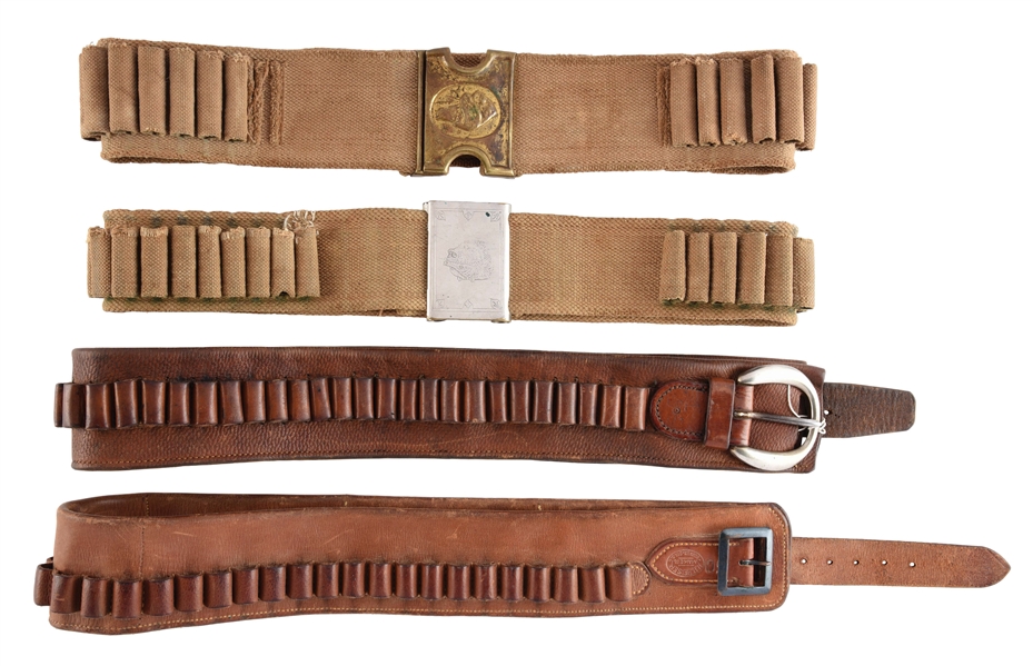 LOT OF 4: 2 CANVAS AND 2 LEATHER PISTOL BELTS. 