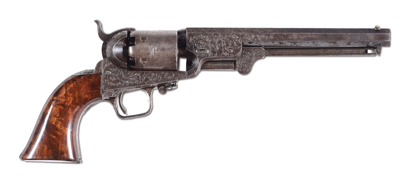 (A) DESIRABLE ENGRAVED COLT 1851 NAVY PERCUSSION REVOLVER CUT FOR VERY RARE 1ST TYPE SHOULDER STOCK.