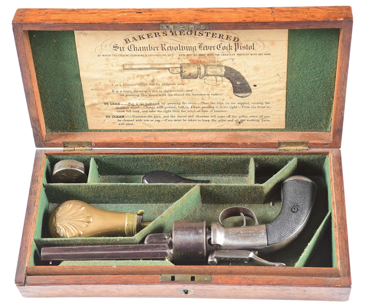 (A) T.K. BAKER BAR HAMMER .44 PERCUSSION REVOLVER WITH CASE 