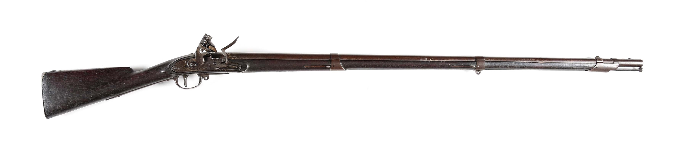 (A) WATERS & WHITMORE CONTRACT SUTTON MODEL 1808 .69 CALIBER FLINTLOCK MUSKET DATED 1813.