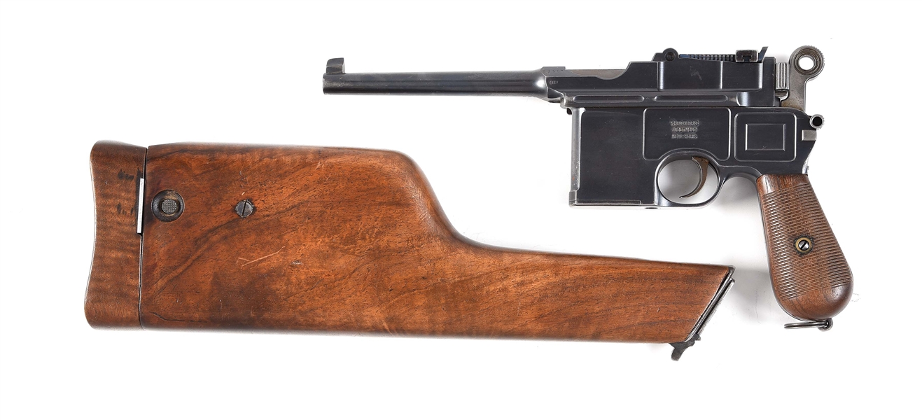 (C) FINE LARGE RING MAUSER C96 BROOMHANDLE 7.65 SEMI-AUTOMATIC PISTOL VL&D RETAILED, WITH MATCHING STOCK.