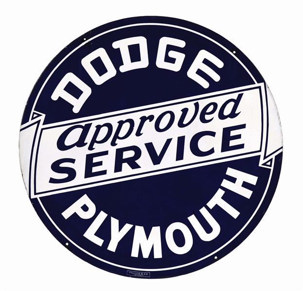 DODGE & PLYMOUTH APPROVED SERVICE PORCELAIN SIGN. 
