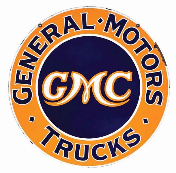 RARE GENERAL MOTORS GMC TRUCKS PORCELAIN DEALERSHIP SIGN.