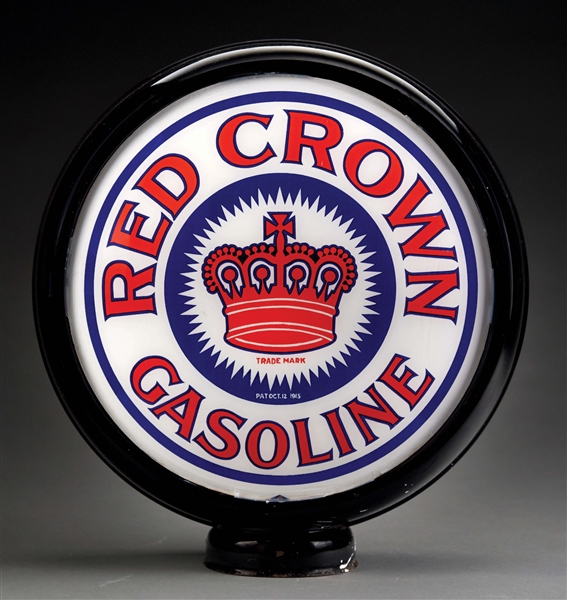 RARE RED CROWN GASOLINE 15" SINGLE GLOBE LENS ON METAL BODY. 