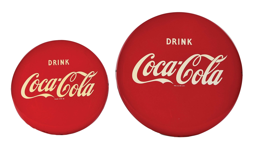 LOT OF 2: COCA-COLA BUTTON SIGNS.