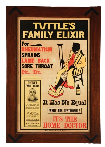 TUTTLES FAMILY ELIXIR PAPER ADVERTISING SIGN.