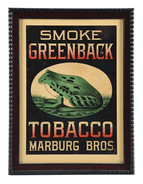 MARBURG BROS. SMOKE GREENBACK TOBACCO PAPER SIGN.
