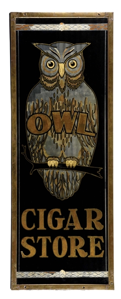 OWL CIGAR STORE REVERSE GLASS ADVERTISING SIGN. 