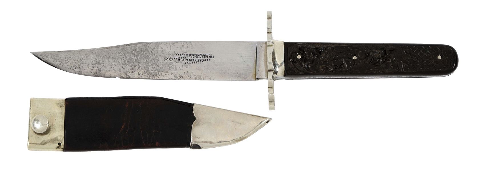 JOSEPH RODGERS & SONS CIRCA 1860S FIXED BLADE KNIFE WITH MAGNIFICENT HIGH RELIEF HANDLE DEPICTIONG FLYING GARGOYLES
