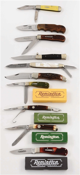 LOT OF 10: AMERICAN AND GERMAN CONTEMPORARY FOLDING KNIVES BY VARIOUS MAKERS WITH 4 BOXES