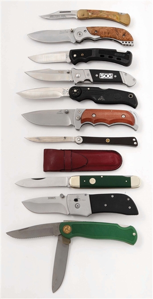 LOT OF 10: 1-2 BLADE FOLDING KNIVES BY VARIOUS MAKERS.