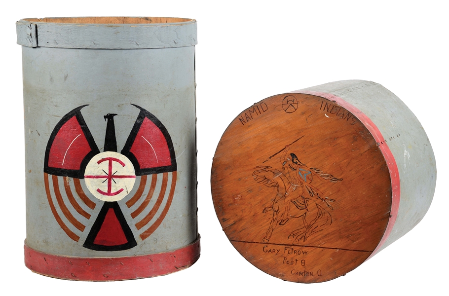 WORLD WAR II NATIVE AMERICAN STYLE PAINTED VICTORY MILITARY CANISTER 