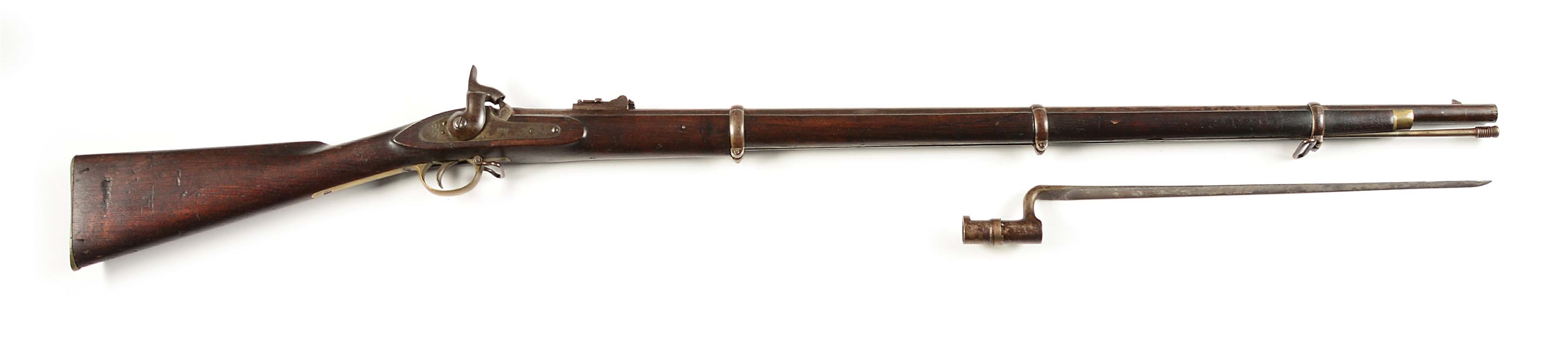 (A) SCARCE CIVIL WAR MOORE ENFIELD PATTERN 1853 ENFIELD PERCUSSION MUSKET, DATED 1863 WITH SOCKET BAYONET.